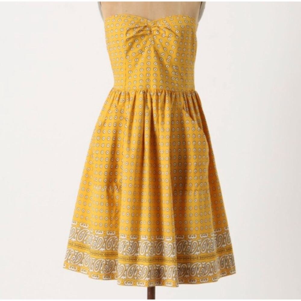 Anthropologie Girls by Savoy Yellow Bandana Strapless Dress Size 6